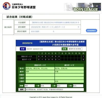 第53回日本少年野球春季大会兼第21回西日本選抜優勝大会予選　結果